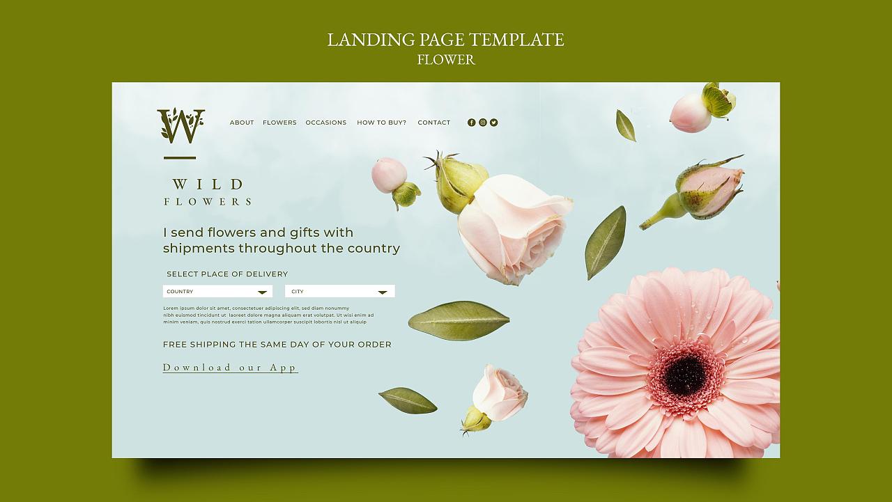一组鲜花主题网站页面设计模板