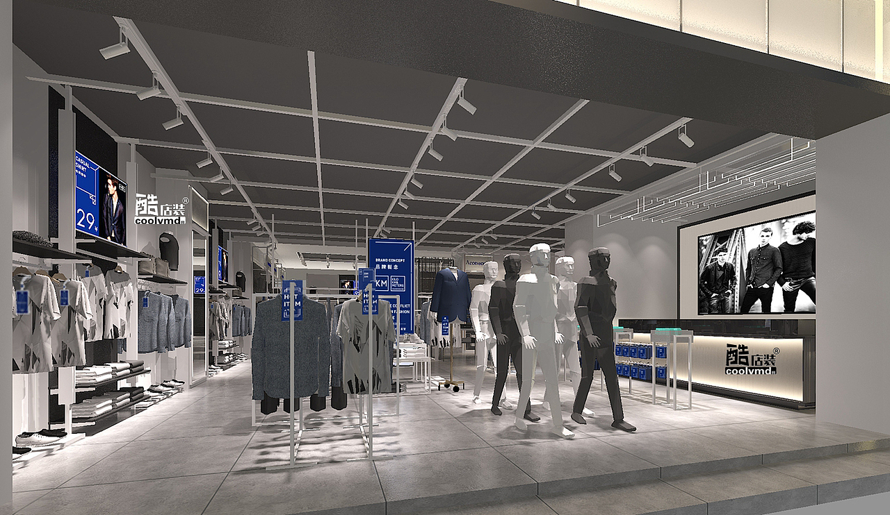 km卡门男装店铺装修设计店面形象店面男装实体店装修