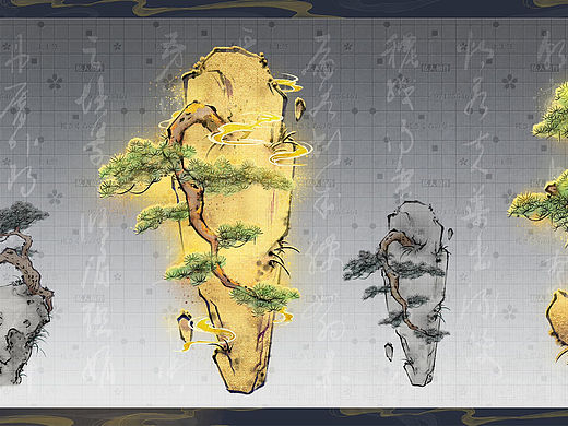 山水水墨金箔素材