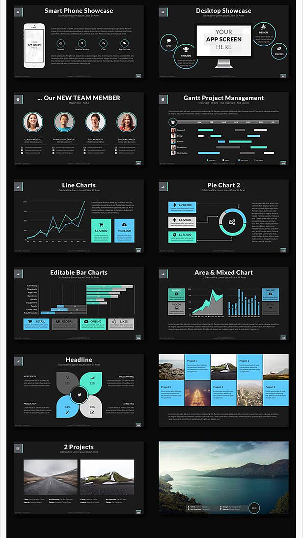 经典欧美风格PPT模板多种树状图