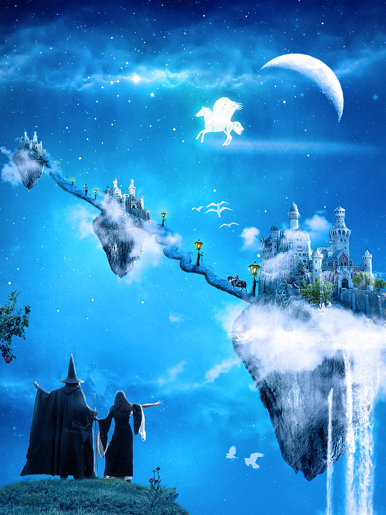 原创作品:ps合成—悬浮半空古堡