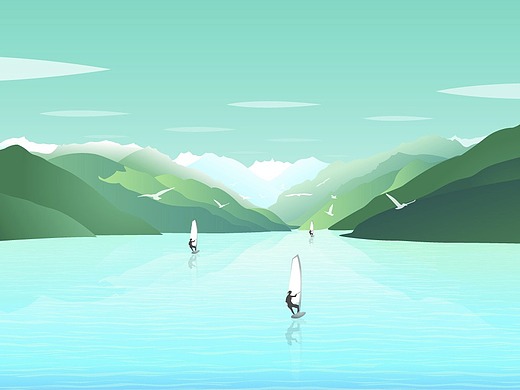 插画-新疆天山天池风景区