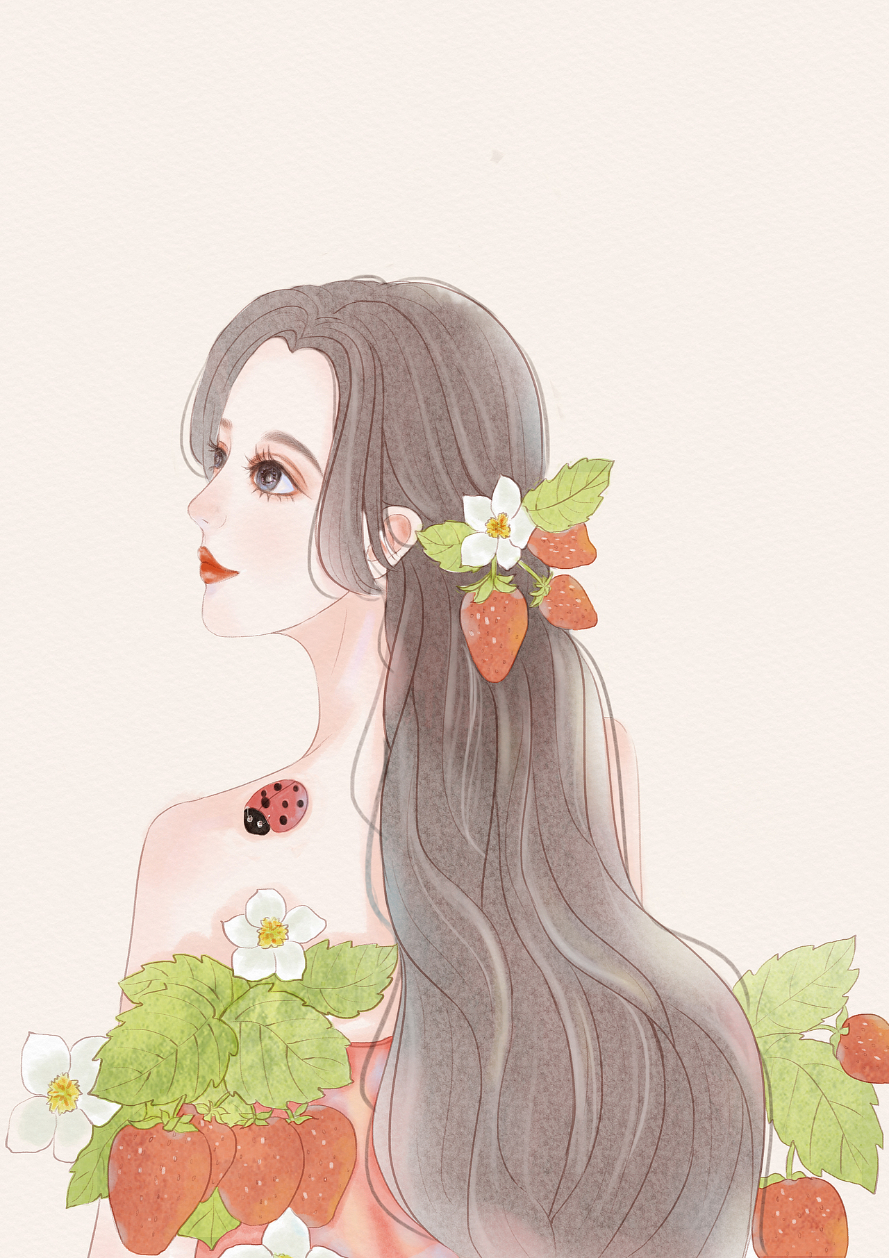 草莓少女插画