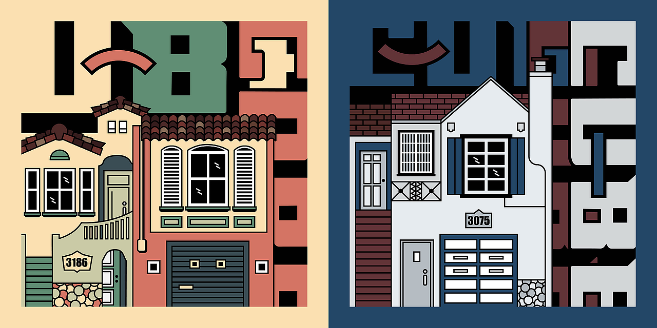 Illustrations of Houses in San Francisco（图ZMjIwNDQ2OTAw） - 艺术插画 - 站酷设计师汪二狗子原创素材 - 站酷ZCOOL