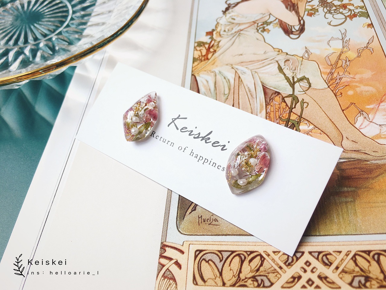 树脂手作⎡ 水晶矿石 ⎦ 薄雾玫瑰色系 复古 耳饰