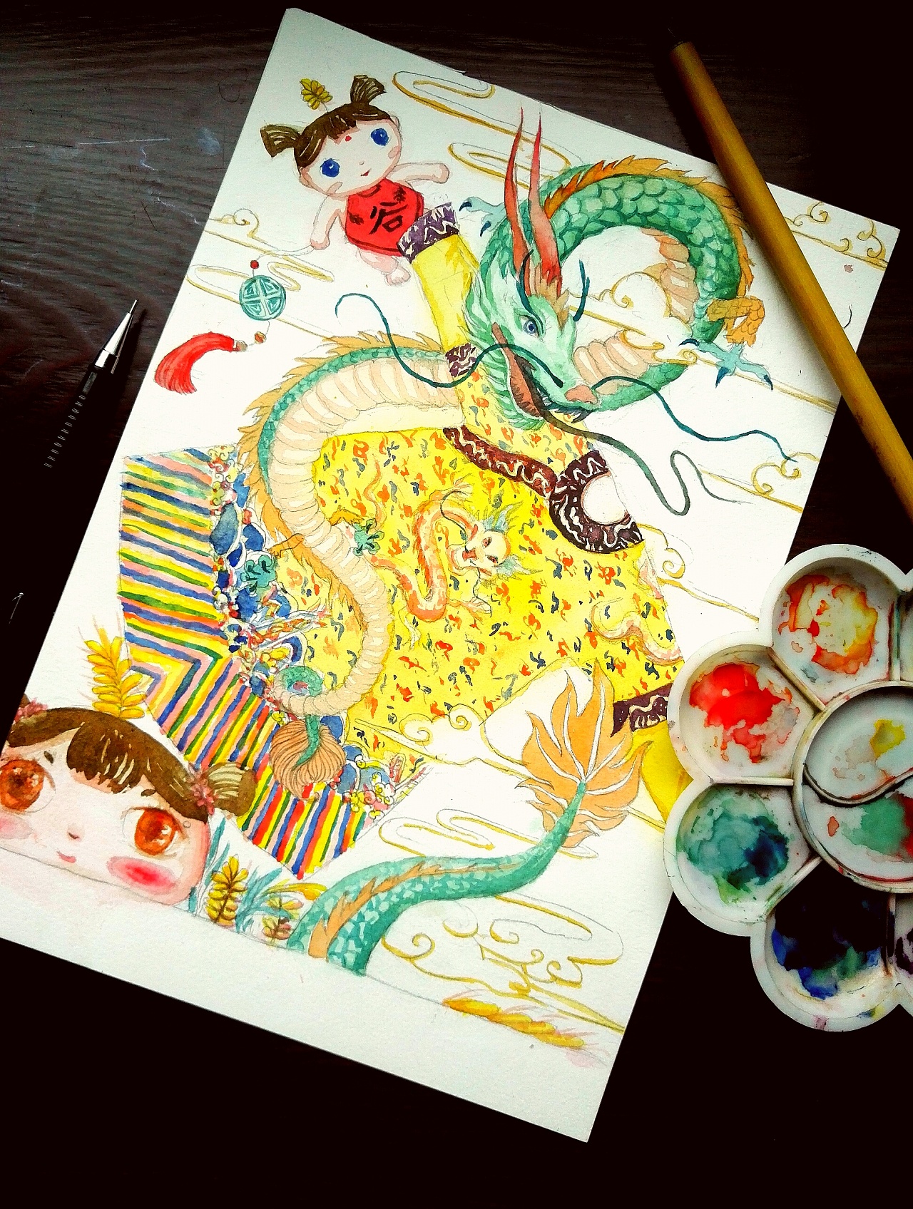 用了龙,云,龙袍等一些元素画的一张插画杭州 |