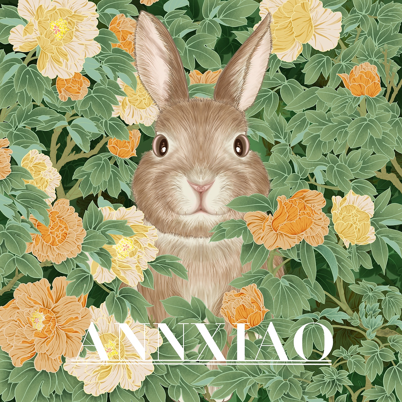 原创插画//生肖花语：卯兔与牡丹（图ZMzI2ODA4MzU2） - 创作习作 - 站酷设计师安晓Annxiao原创素材 - 站酷ZCOOL