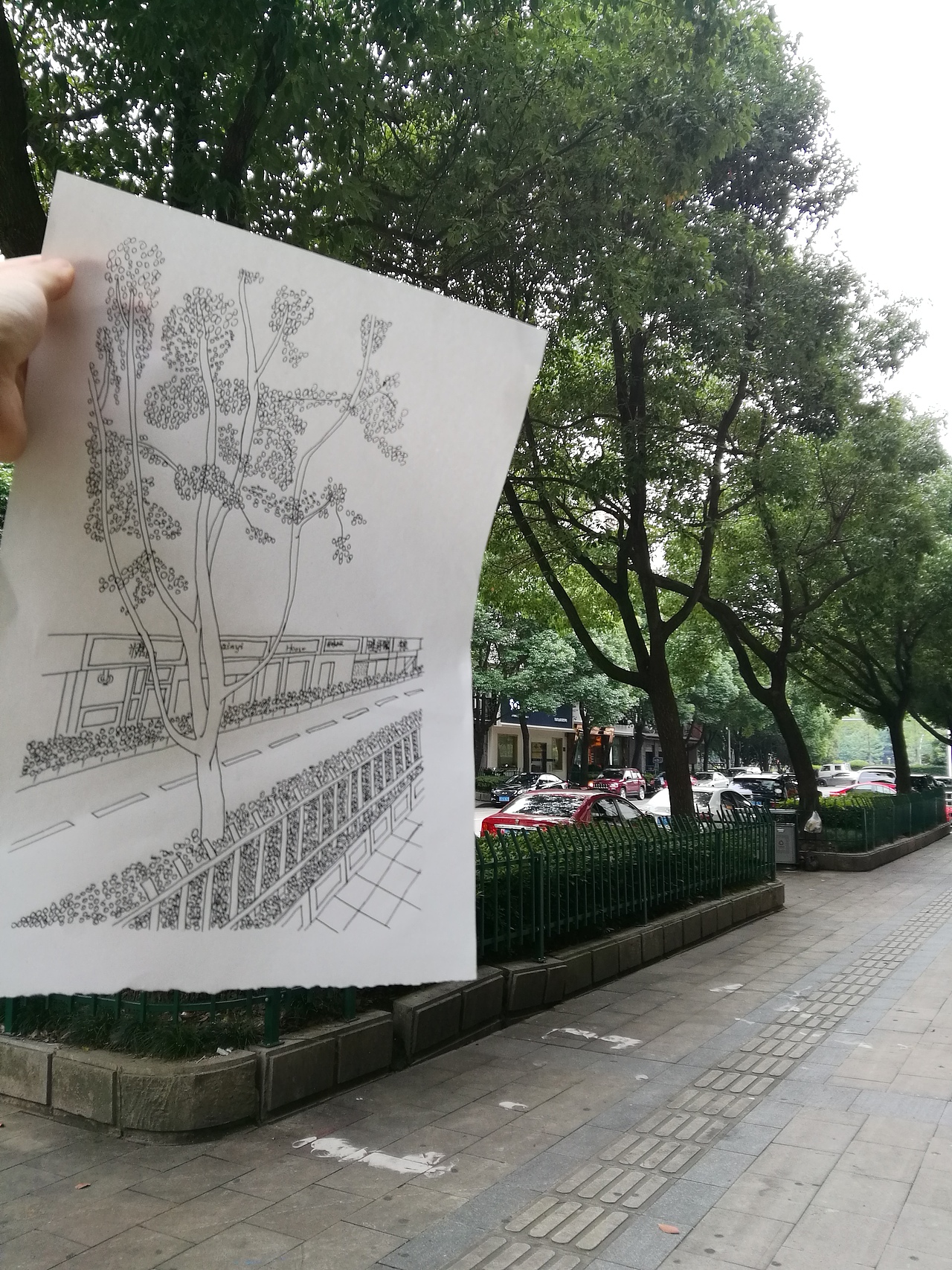 手绘门口的街景