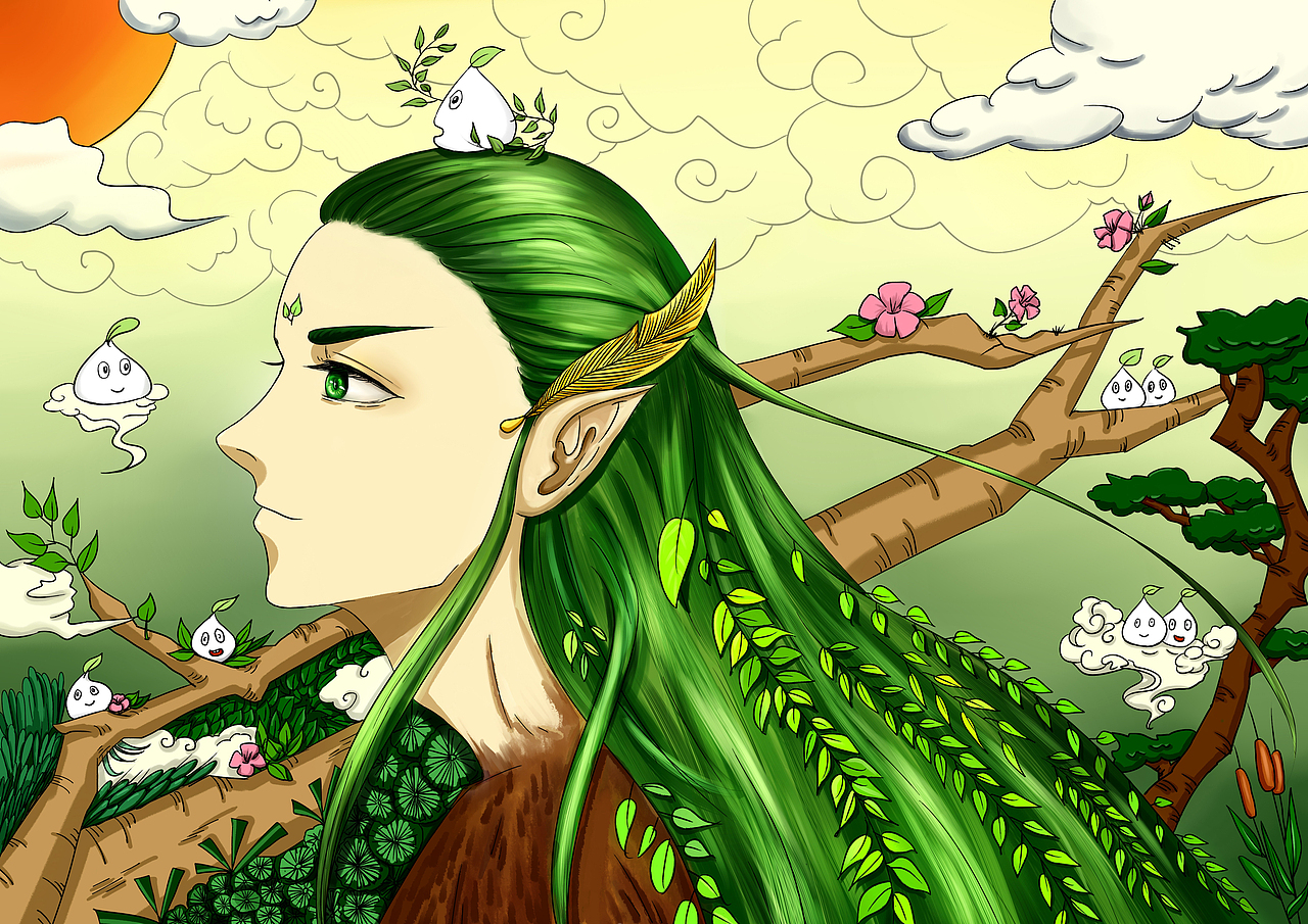 木灵再现,树妖也不再是愁眉苦脸,头发是树枝树叶的无限延展.