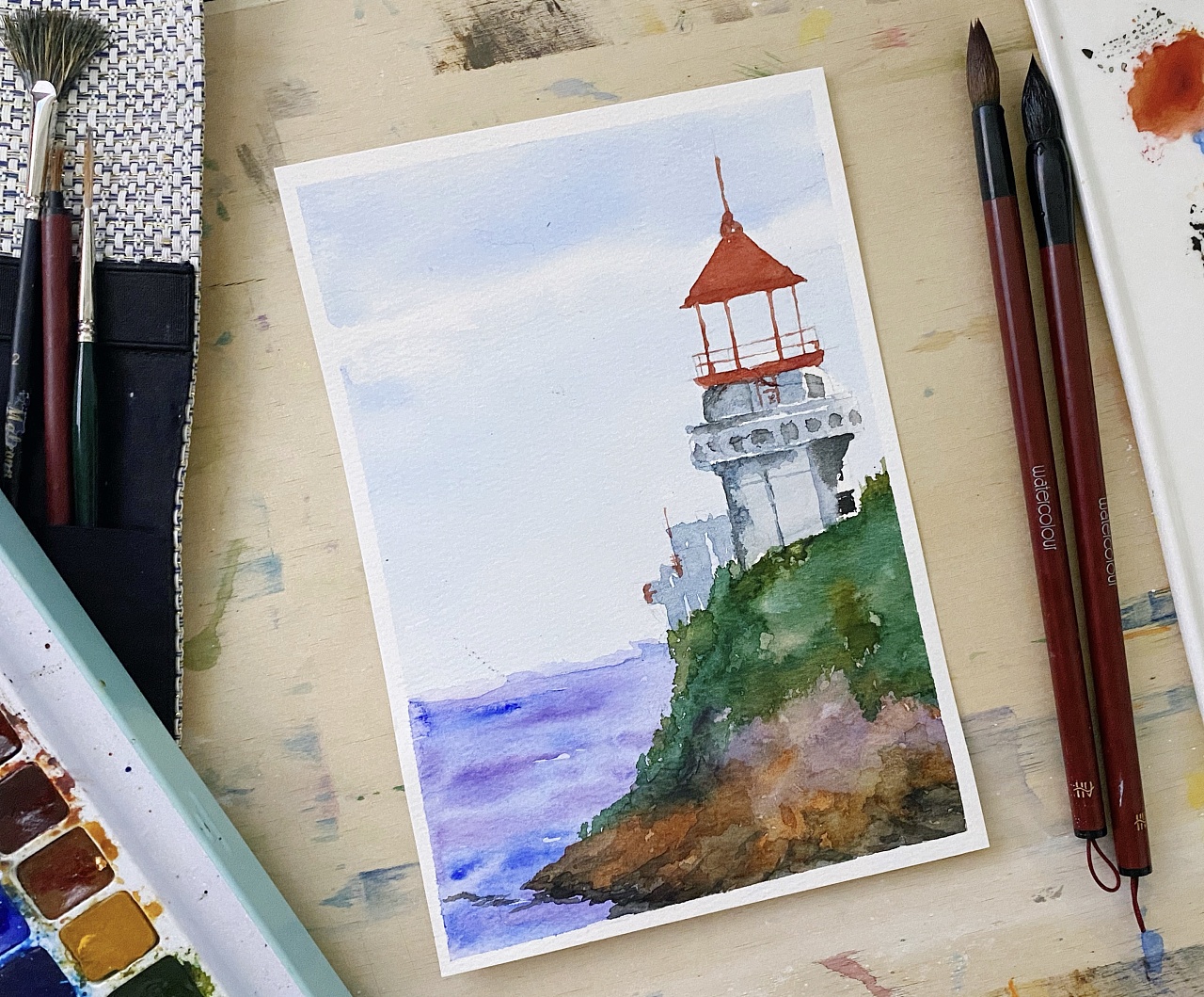 水彩灯塔