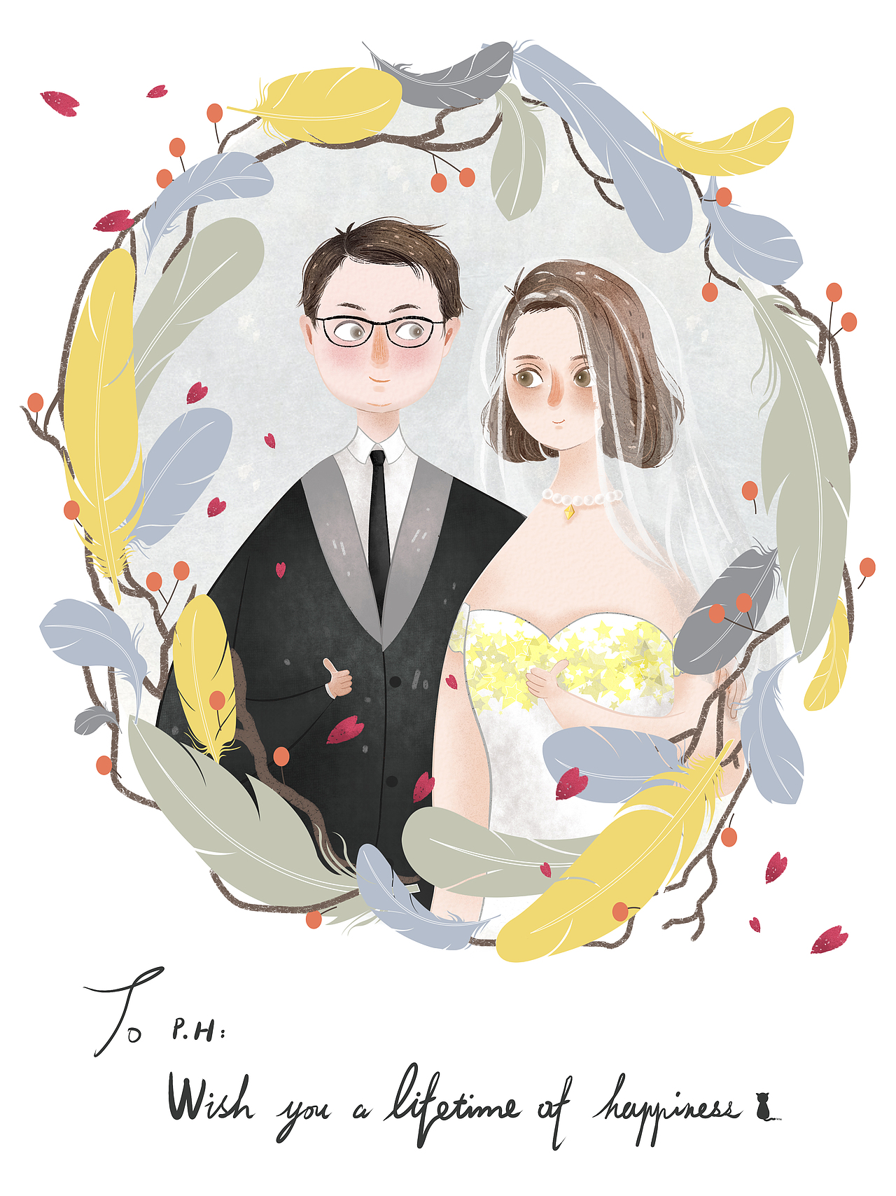 结婚贺图|插画|创作习作|柳织夏_原创作品-站酷zcool