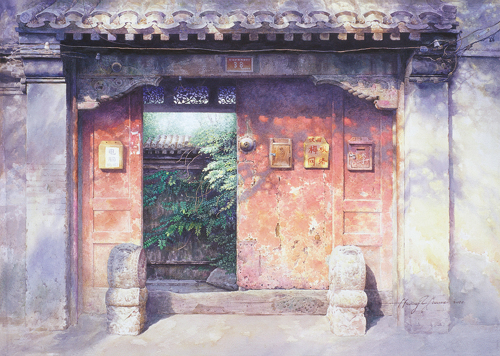 56张网上极少出现的北京胡同系列水彩作品集合