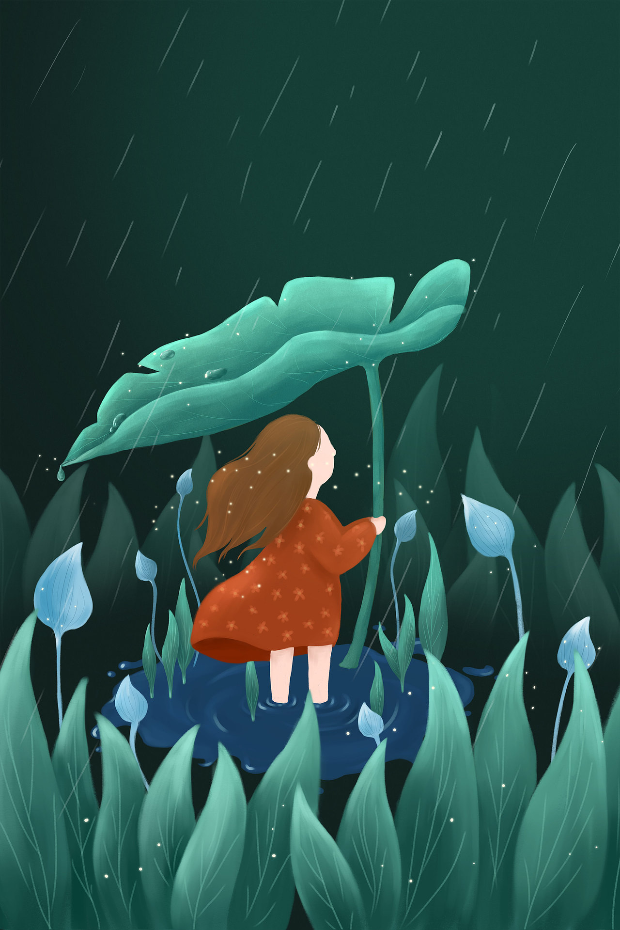 雨中的女孩清明节二十四节气