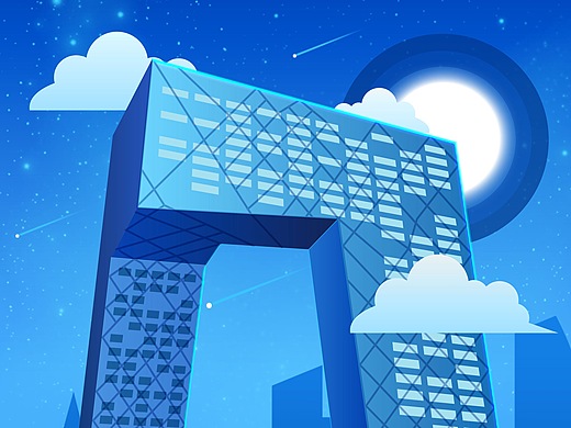 手绘央视电台大楼插画