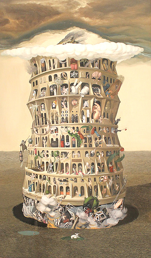 作品:《荒诞塔》 作者:曾越 院系:实验艺术学校 作品材料:布画油画