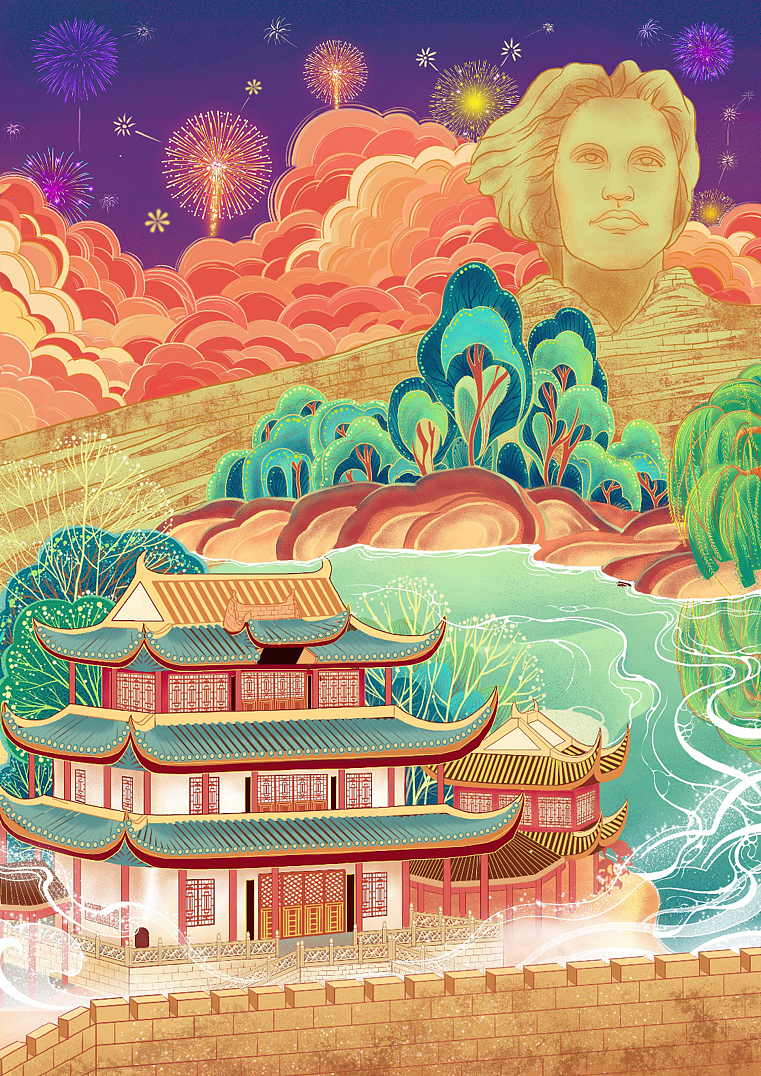 "秋风万里芙蓉国"主题系列插画