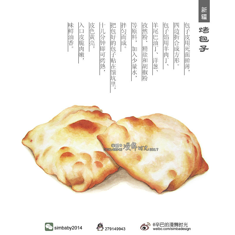 手绘水彩新疆美食