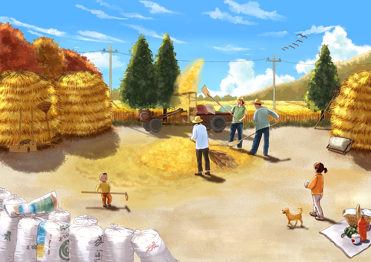 童年回忆系列——秋收|插画|创作习作|江南入墨 - 原创作品 - 站酷