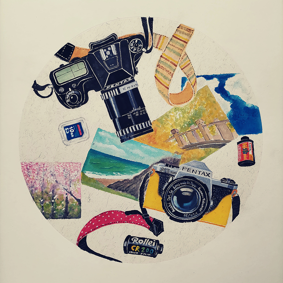 我的2台相机,一台数码,一台胶片,陪了我有10年了,画上我最喜欢的2支