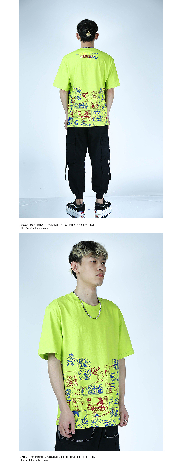 RNX春夏国潮牌动漫印花T恤短袖休闲体恤复古机器猫tee