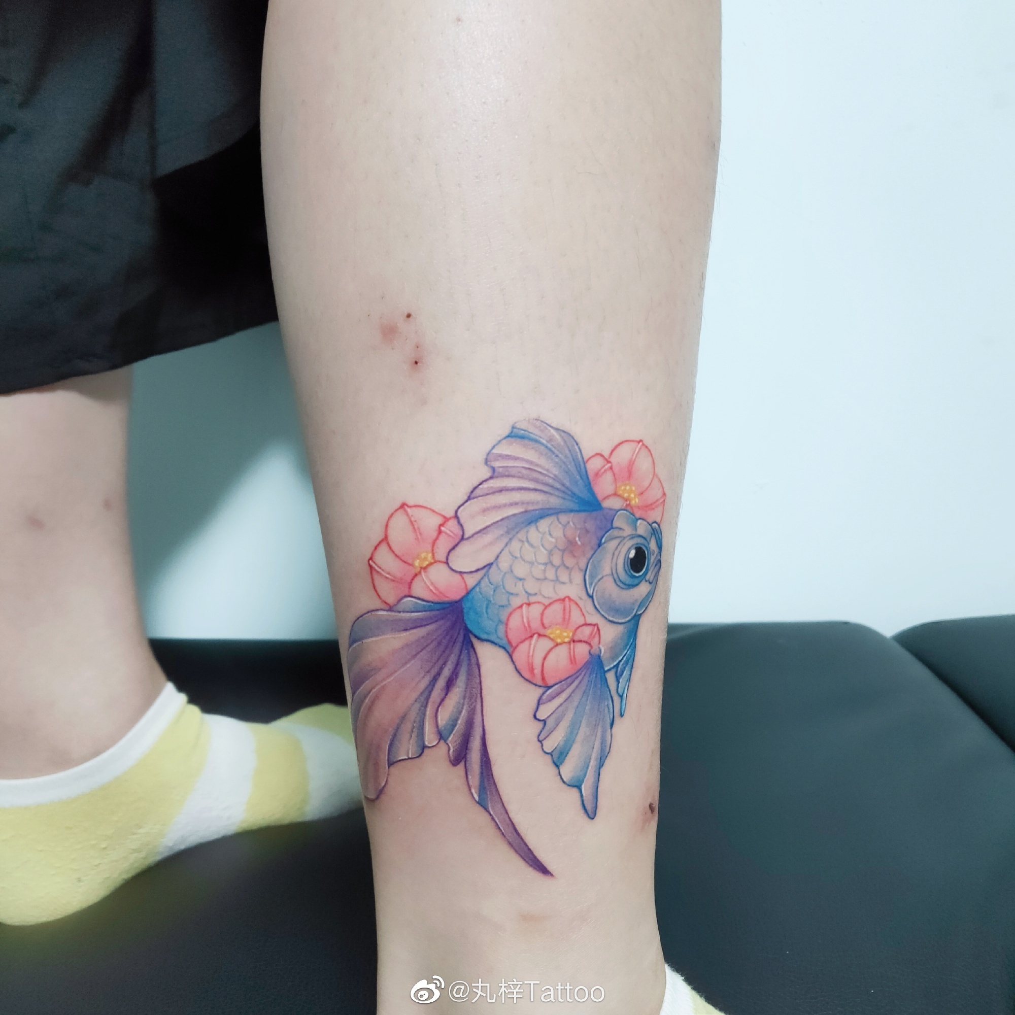 清新水彩金鱼纹身