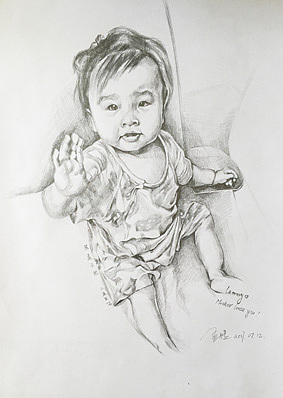 宝宝的1岁素描肖像