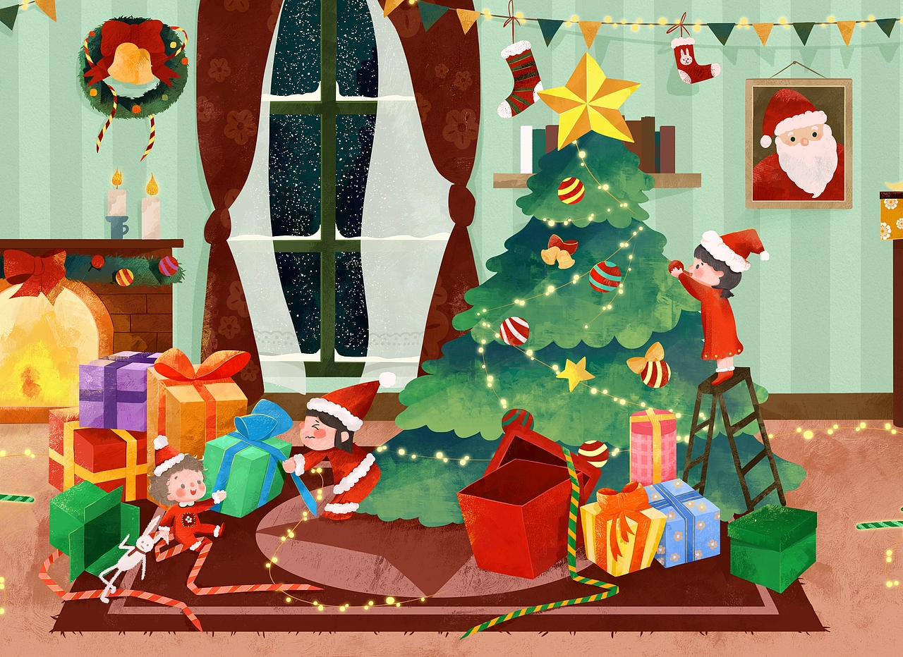 圣诞节前夕，三小只的快乐时光！（图ZMjM1NzQ5MDA0） - 创作习作 - 站酷设计师玖拾三原创素材 - 站酷ZCOOL