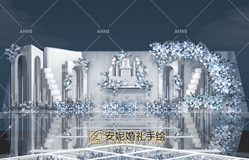 安妮婚礼手绘 | 一片淡蓝色的海