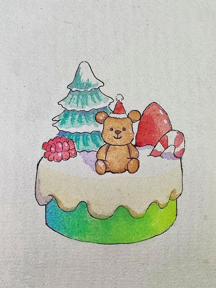 圣诞小元素水彩临摹