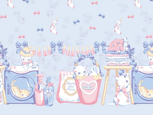 猫咪洗衣房-Lolita柄图印花