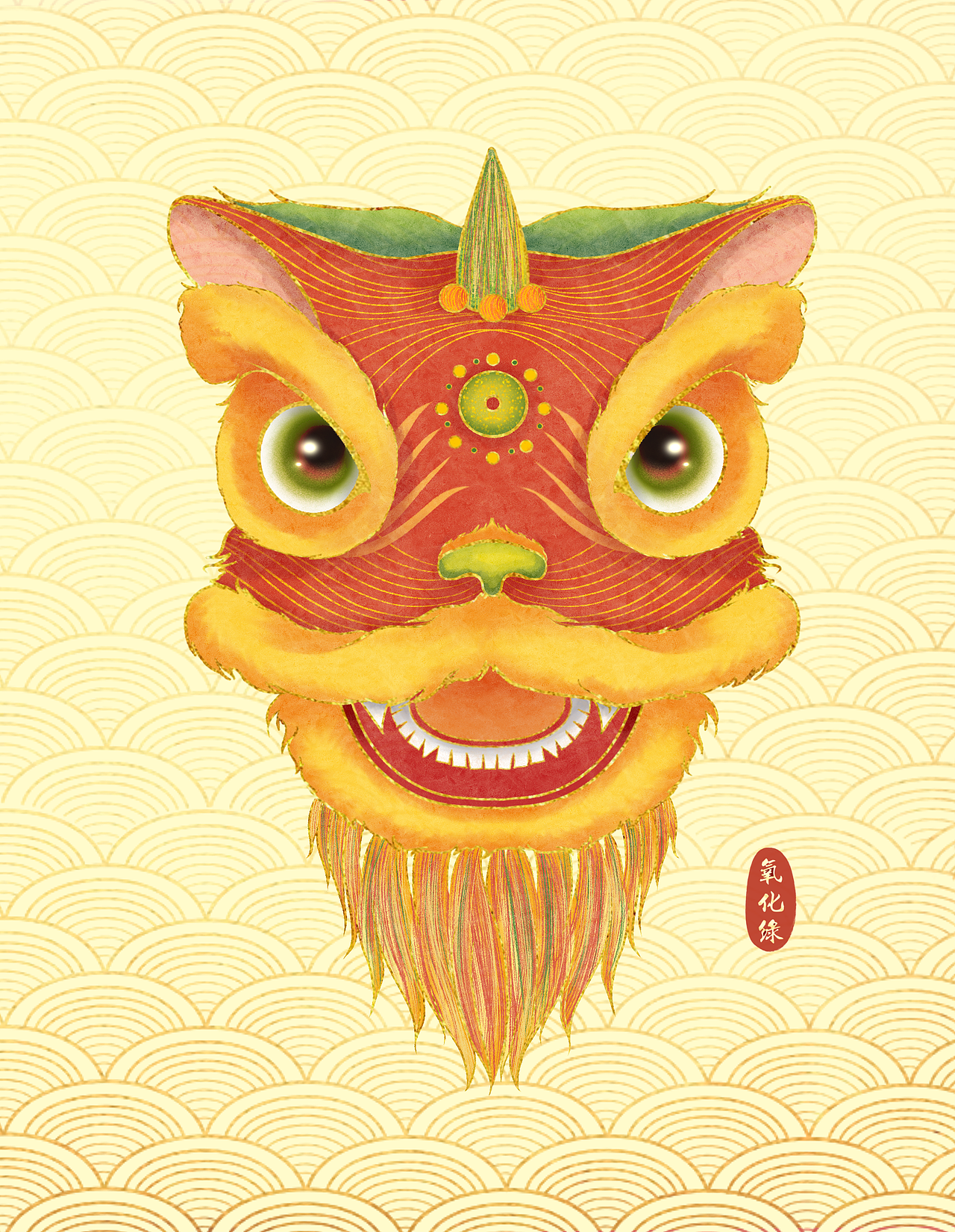 中国风醒狮狮子头