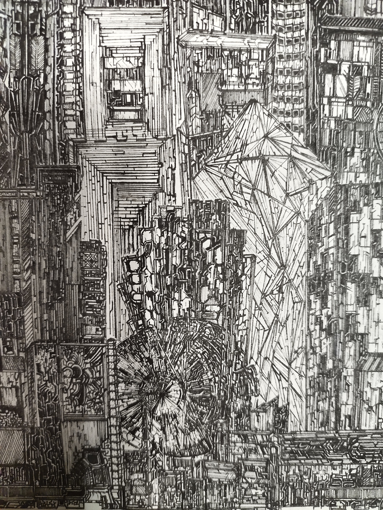 黑白装饰画黑线城市b30