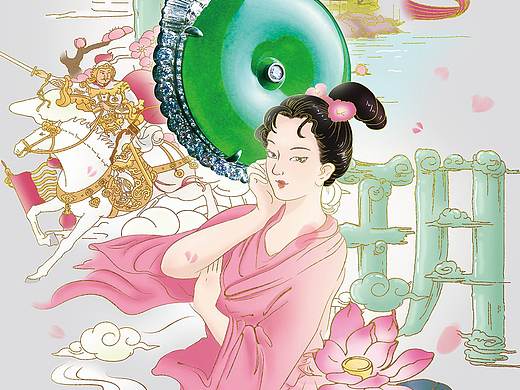 珠宝插画广告-中国风