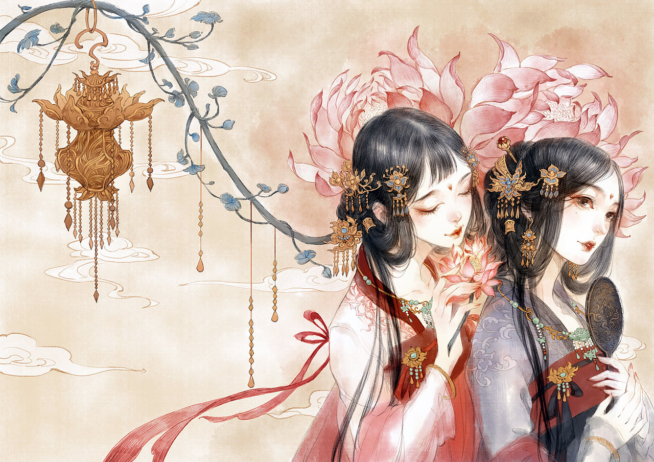 《并蒂莲》过程（图ZNjU1ODUwNzY=） - 商业插画 - 站酷设计师古戈力1原创素材 - 站酷ZCOOL