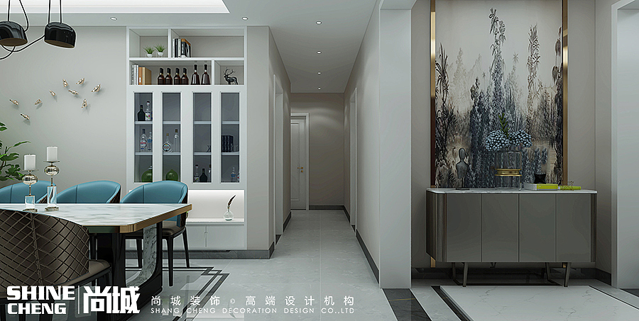 男主人是一位事业有成的商人，
<br>在他的这个家的设计上，<br><br>我们在品味与布置装饰上程现给人的是一种既轻快又稳重的感觉。<br><br>无论是在环境的营造还是空间的处理，<br><br>都给了人一个满意的答案，<br><br>而在细节之处的用心却让情调尽显。<br><br><br><br>家，其实就是一种熟悉的感觉，<br><br>可能源于生活，<br><br>也可能仅是自我的一种投射。所以我们用心在“装”每一个家<br><br>       ——尚城装饰 以此为生 精于此道