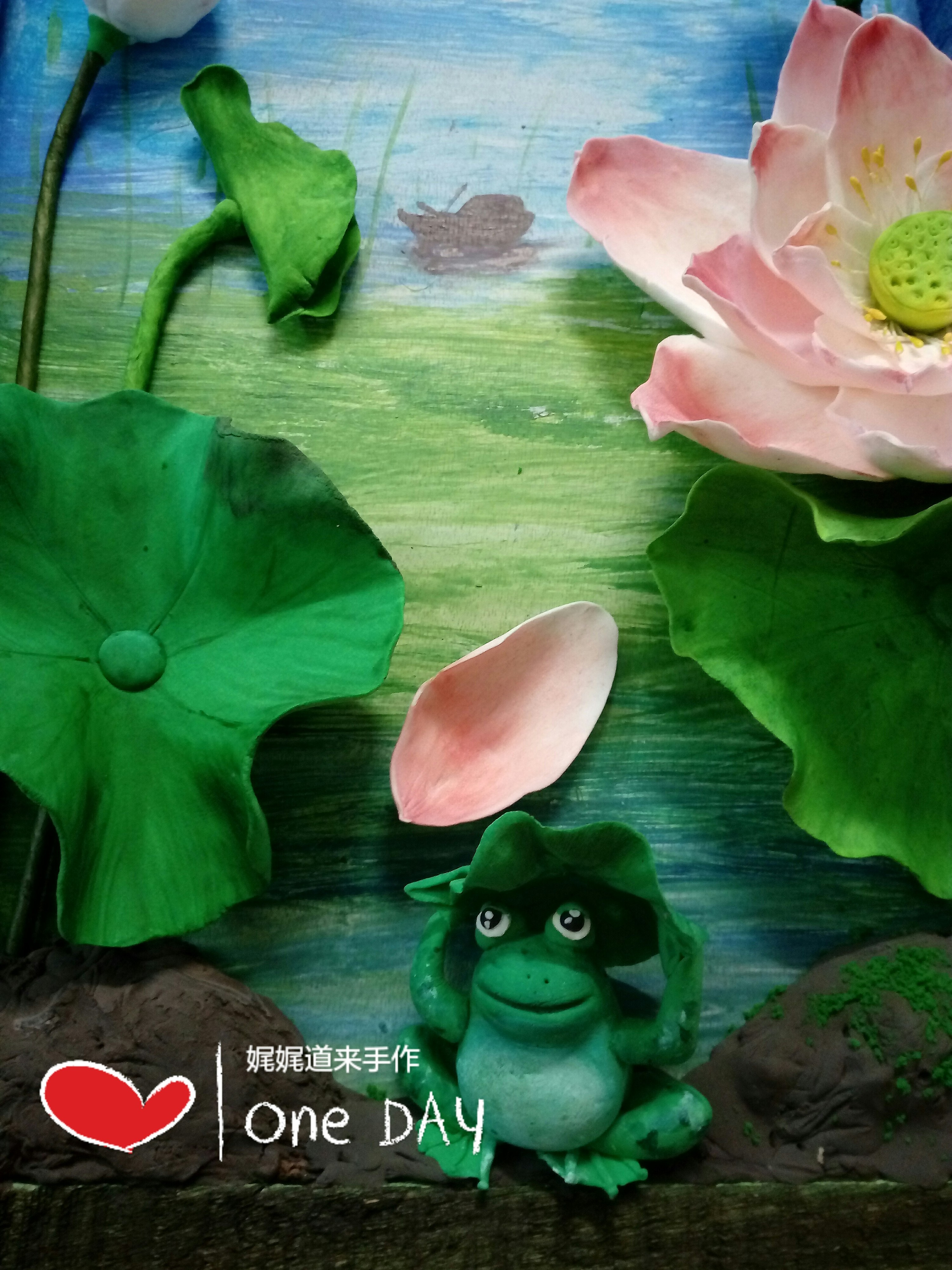 粘土作品:荷花立体框画