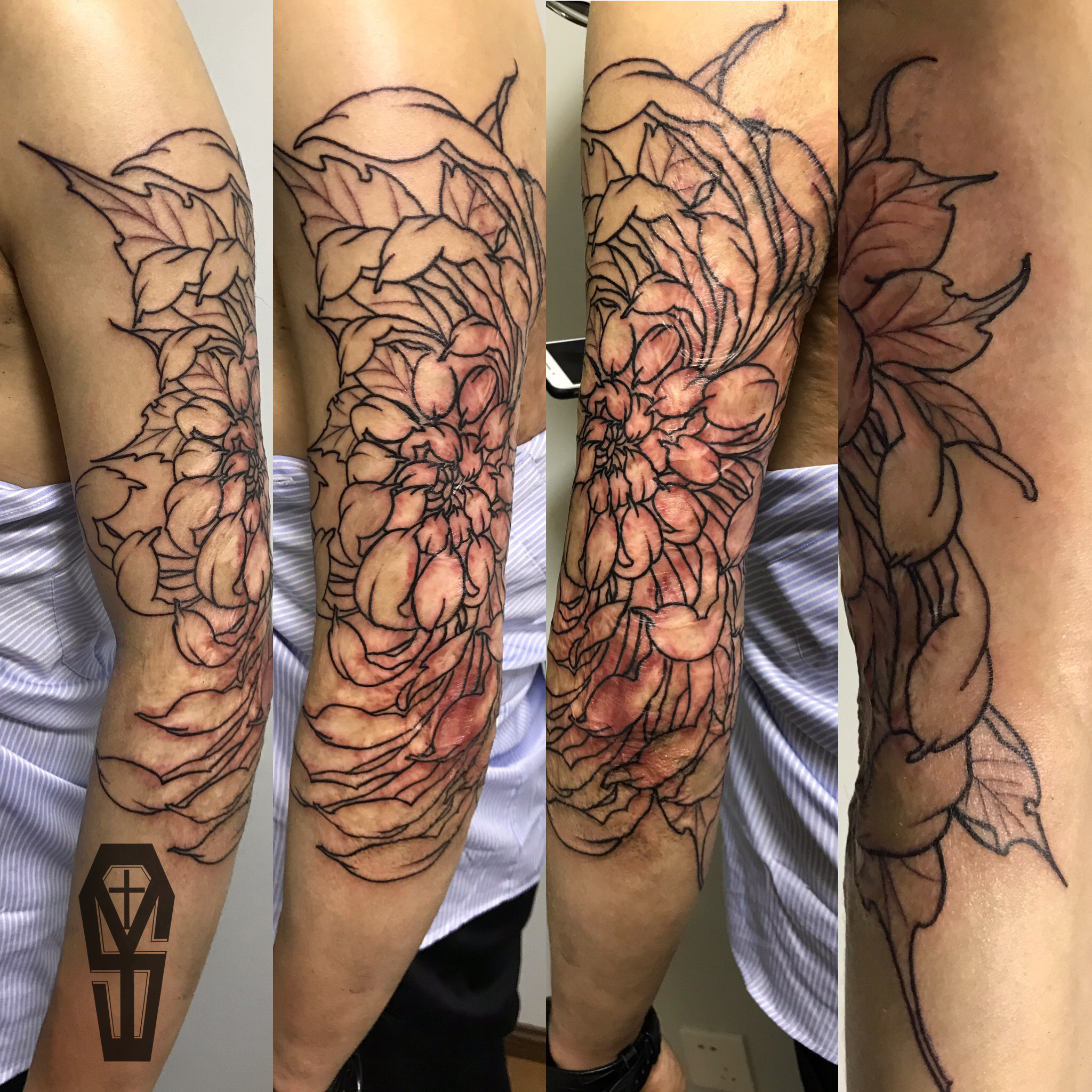 大臂外侧遮盖伤疤,未完成#异士刺青# #昆明异士刺青