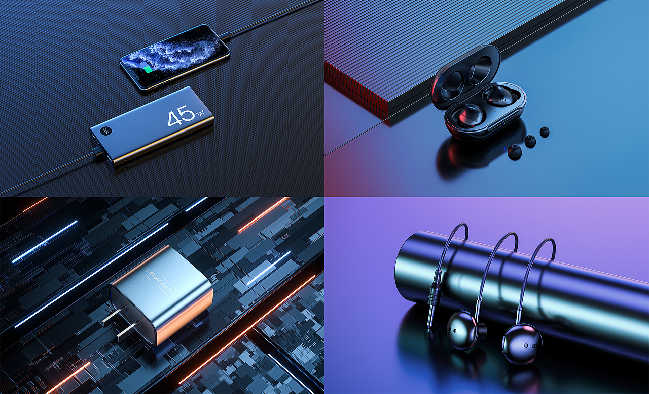 3c数码产品暗色调渲染