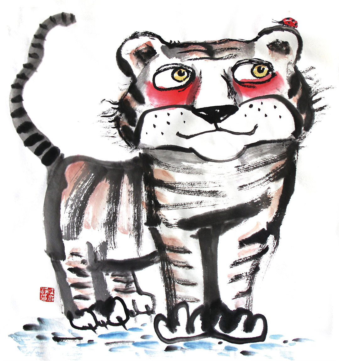 28幅老虎插画水墨画 虎年画虎