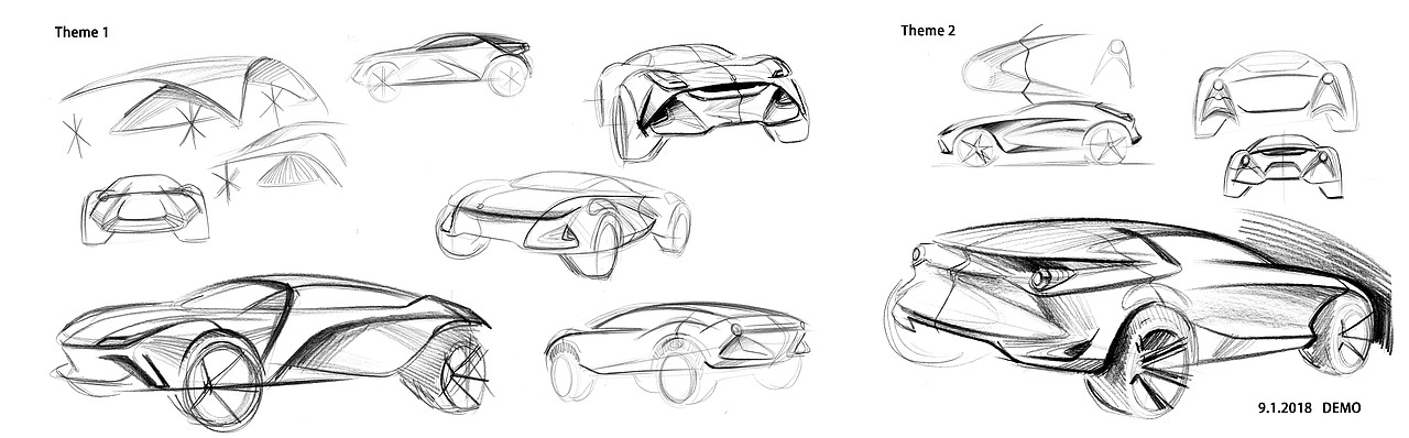手绘suv 草图,形态转换设计