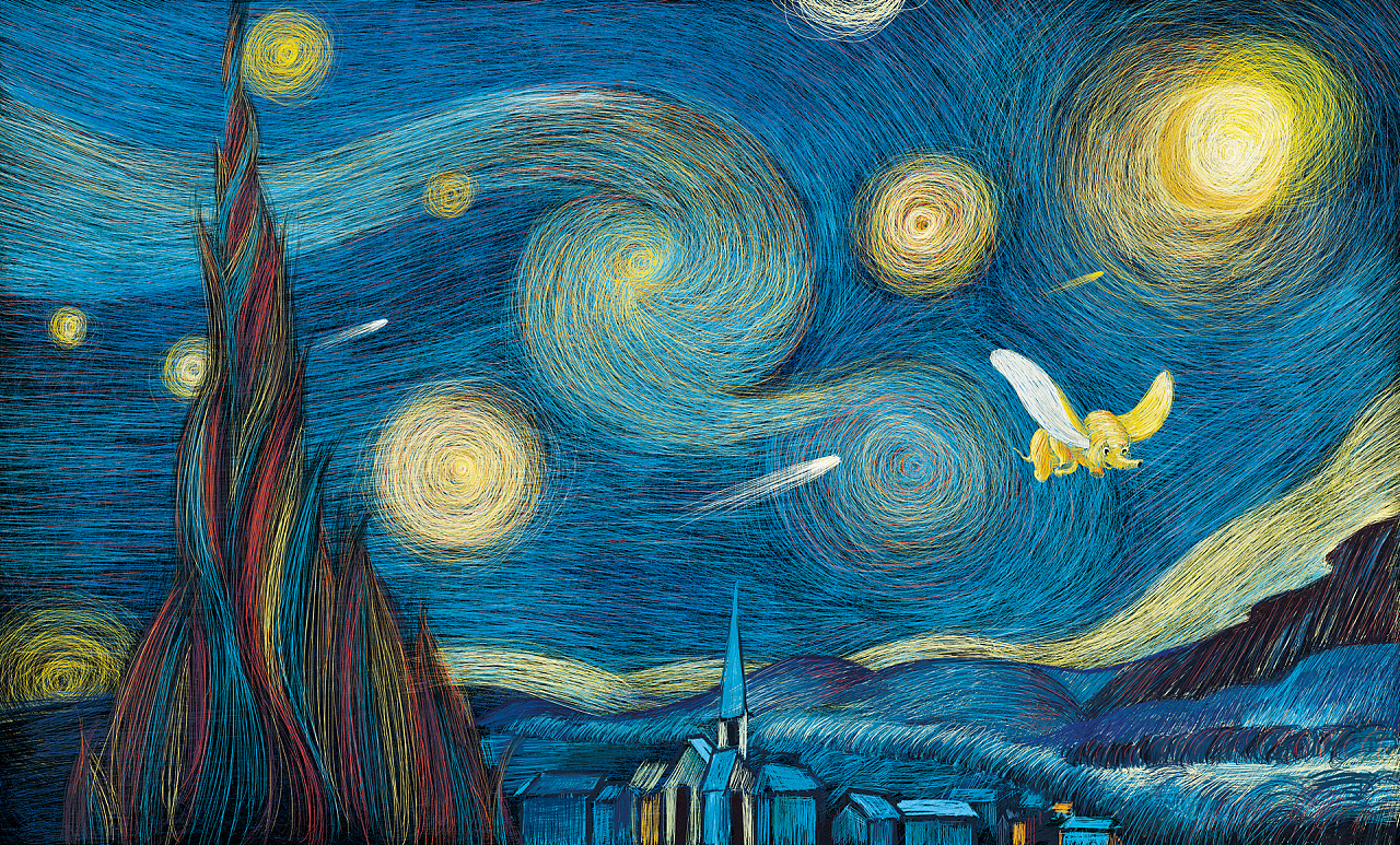 梵高星夜三部曲_《罗纳河上的星夜》高清图片赏析-露西学画画