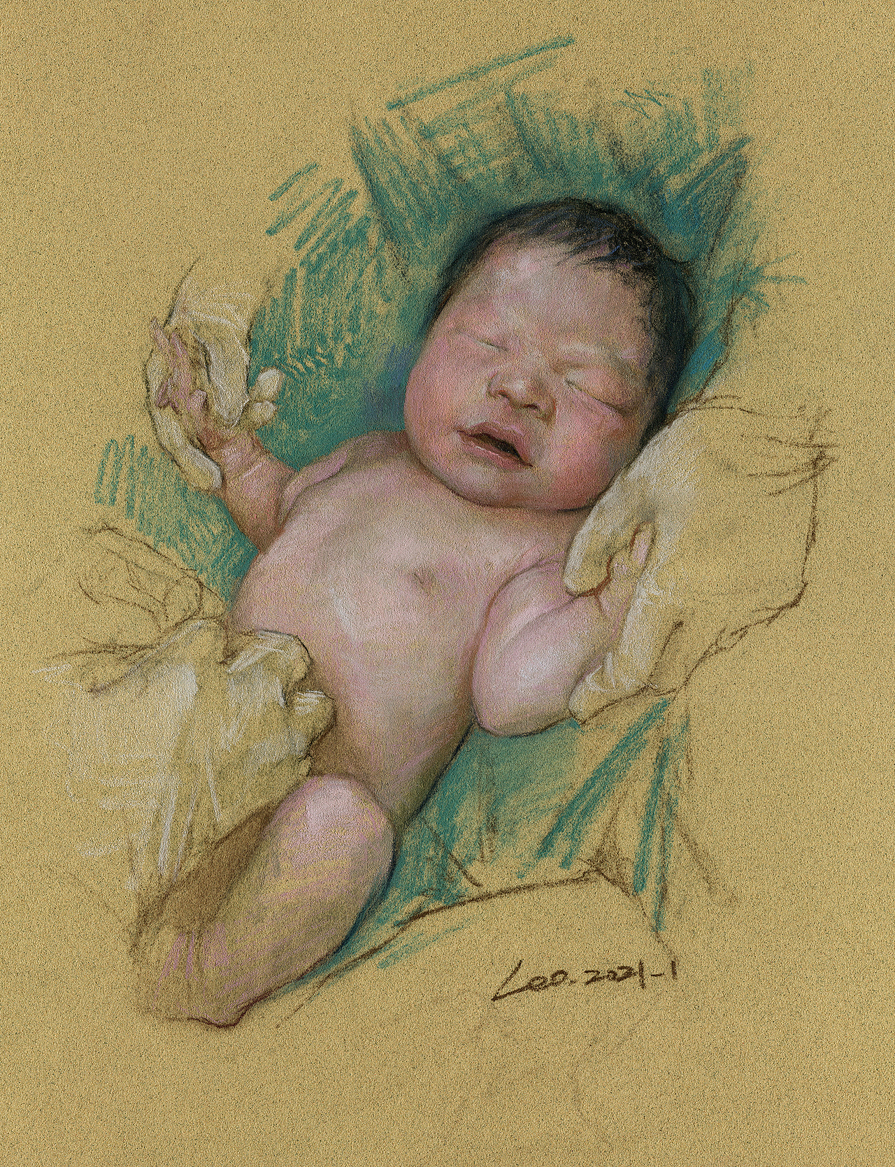 婴儿 | 纸本色粉 | 125x100cm | 2021
