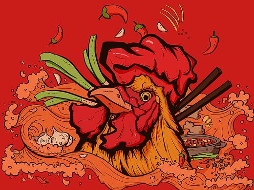 辣子鸡商业插画