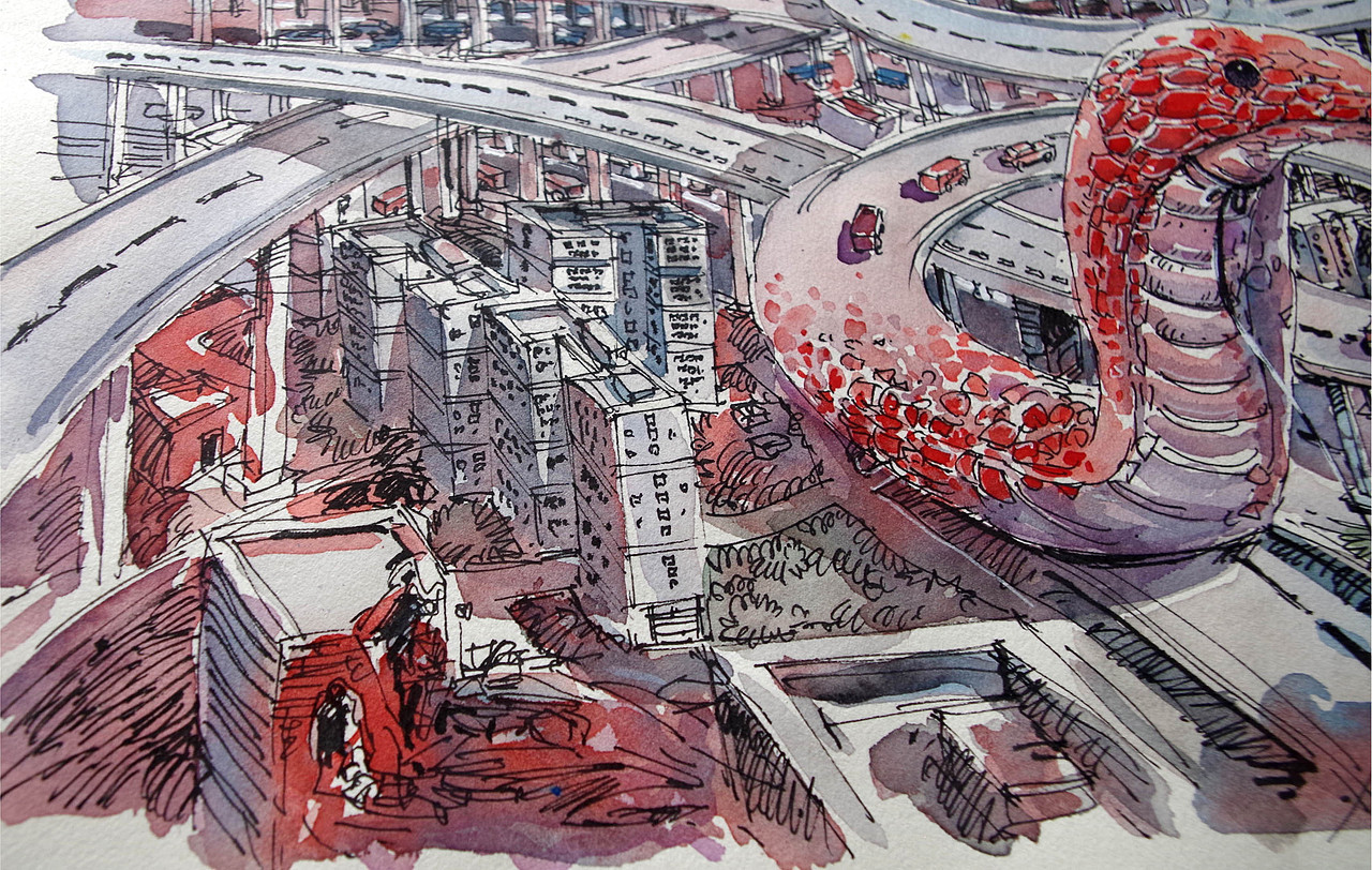 钢笔淡彩 巨大动物 【文抑】