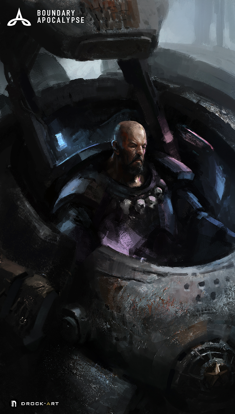 《边际启示录-遗落边陲》：那台巨大的步行装甲终于来到眼前，驾驶舱门打开了，一个身材和“铁幕”相匹配的高大索恩人从里面站了起来，一根挂有金属骷髅饰物的长辫缠绕着他的脖颈，显得凶悍无比。