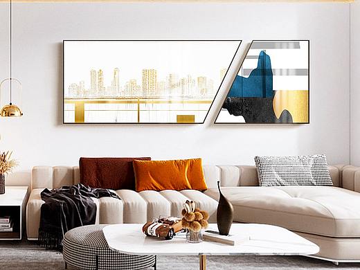 现代简约挂画抽象几何城市玄关画客厅晶瓷画北欧装饰画