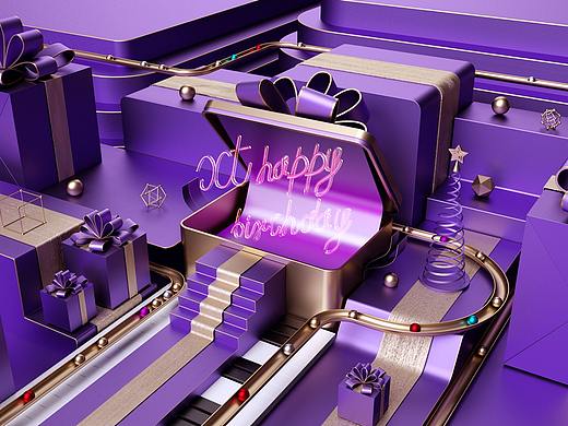 C4D C4D C4D场景建模 渲染 生日海报