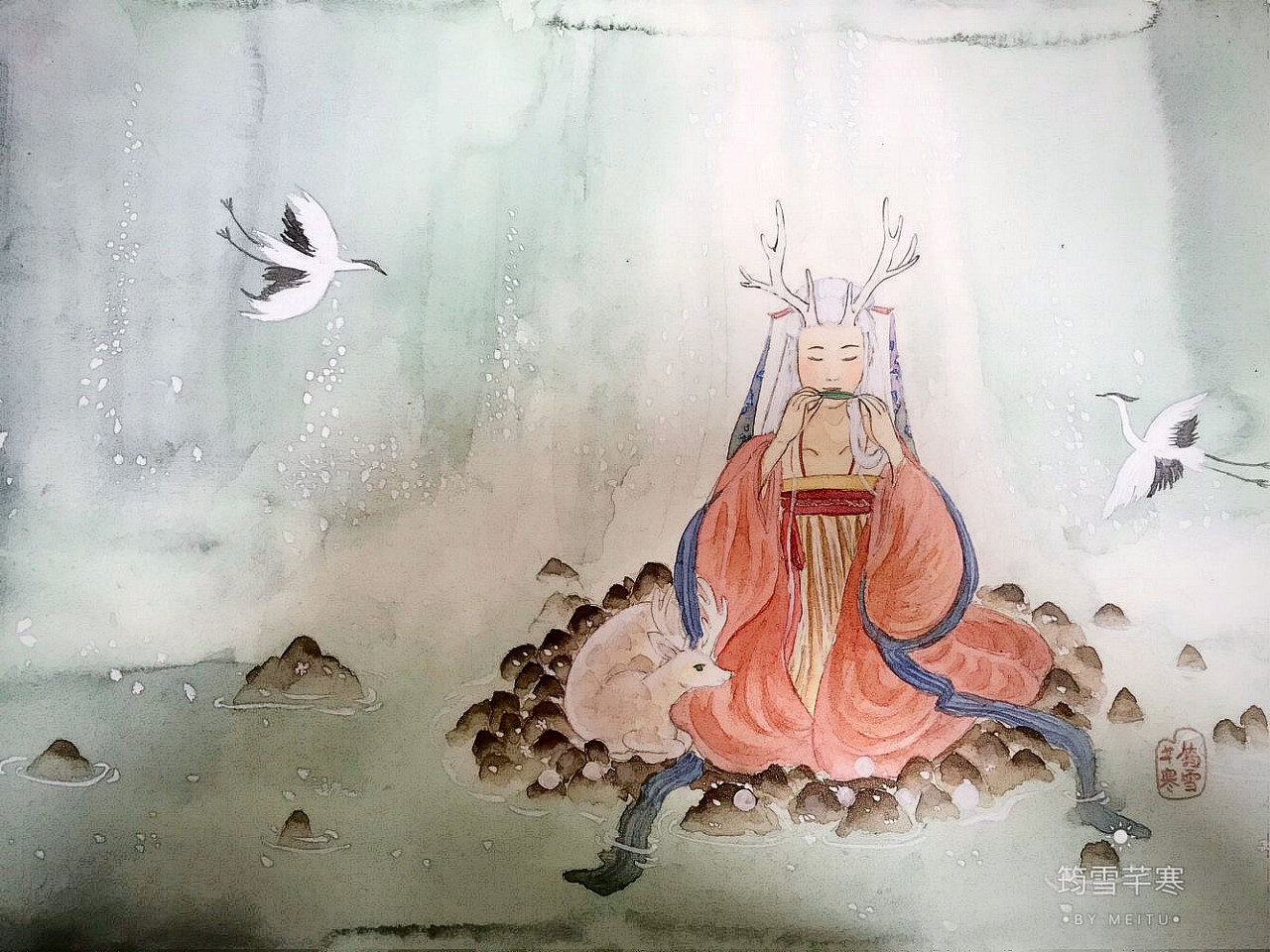 吹叶笛的鹿女78