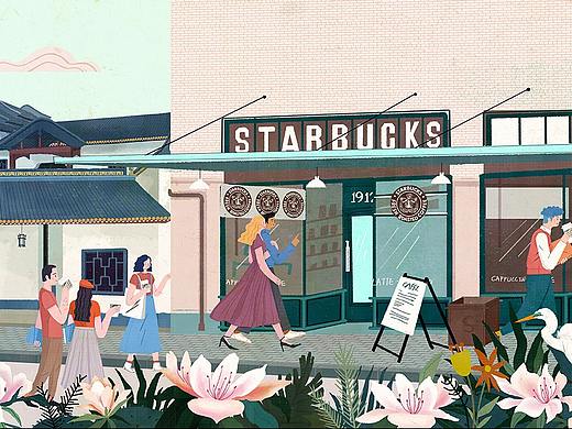 星巴克长沙桃子湖店大型壁画