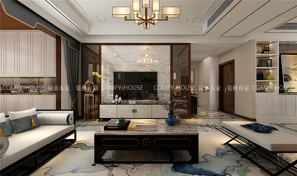 聊城水榭香墅四室两厅新中式风格装修效果图